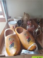 TRAY- COLLECTIBLES, DUTCH SHOES, MUGS,
