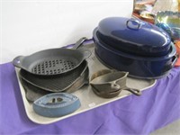 blue enamel roaster-cast iron griddle pans