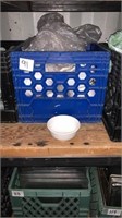 Milk crate of small bowls