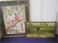 1935 embroidery parrots-painting on board