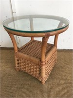 Vintage Wicker & Glass Patio Side Table