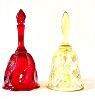 Two Fenton Bells, Red and Yellow Made in USA