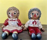 Hand-Painted Brown Raggedy Ann & Andy Bookends
