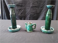 Antique Guangdong  Pottery Tea Jar & Lamps-10"