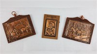 3 sculptures en cuivre sur bois d'Albert Nadeau