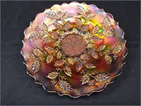 Fenton Carnival Glass Plate Holly --10"