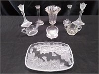 9 pc. Vintage Glassware & Candlestick Holder