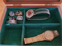 DUCK DRESSER BOX WITH MASONIC RINGS, AND WATCH