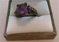 VINTAGE 925 18K CHINA RING WITH PURPLE STONE