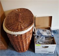 WICKER RATTAN LAUNDRY BASKET AND C-PAP HOSES