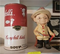 CAMPBELLS SOUP DOLL AND VINTAGE TIN