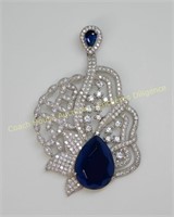 Sterling silver pendant with blue & clear stones