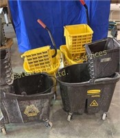 4 Industrial Mop Buckets with Ringer Attachments