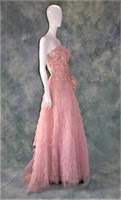 1950s Pink Satin and Lavender Net Tulle Strap