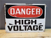 Vintage High Voltage Sign (Porcelain & Metal)