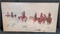 Unframed print of cowboys and Indians