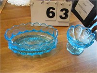 Lot of 2 blue coin glass dishes