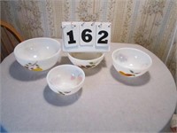 Fire-King fruit pattern mixing bowls, 4 bowls