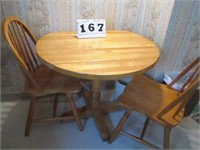 Wooden drop leaf table with 3 chairs