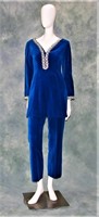 1960s Blue Velvet 2 Piece Ladies Outfit Minid
