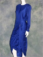 80s Blue Jersey Cocktail Dress