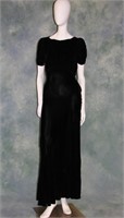 1930s Bias Cut Black Velvet Gown