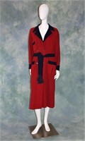 1920s Long Red and Blue Wool Long Coat