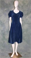 Vintage 1930s Blue Velvet Dress