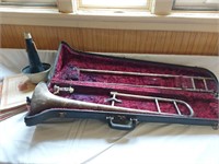 VINTAGE WATERLOO TROMBONE WITH MUTE & MUSIC BOOKS