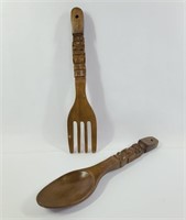 Vintage Large Wood Fork & Spoon Wall Decor