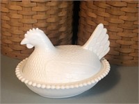 White Milk Glass Nesting Hen