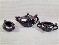 Collectible Teapot With Creamer & Sugar Bowls