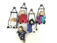 Lot of 5 Small Swinging Marionette Clowns