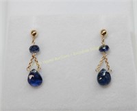 14K Gold sapphire (3.00cts) earrings, boucles