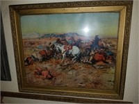 Framed CM Russell Print, "A Desperate Stand"