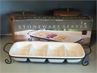 Like-New 4 Section Stoneware Server w/Metal Stand