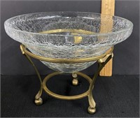 Brass & Crackled Glass Display Dish/Bowl-India