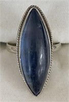 925 SS Blue Navette Stone Ring-Size 6