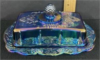 Carnival Glass Butter Dish Grape/Leaf Themed