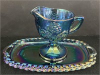 Carnival Glass Two (2) Pc Lot Tray & Creamer