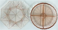 Pink Depression Divided Tray & Geometric Plate