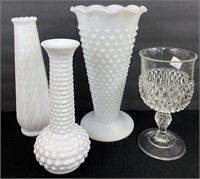 Milk Glass Vase Lot & Cup Lot