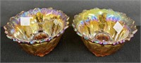 Amber Carnival Glass Pair of Candle Holders