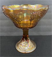 Tall Amber Carnival Glass Dish on Stem