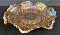 Amber Carnival Glass Ruffled Dish-#1