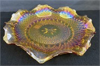 Amber Carnival Glass Ruffled Dish-#2