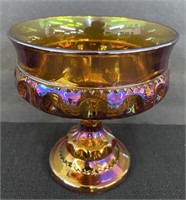 Amber Carnival Glass Stemmed Dish-#1