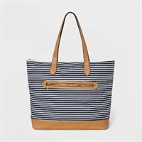 Striped Zip Closure Tote Handbag