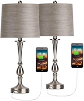 Set of 2 Modern Silver Lamps with USB Port