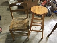 WOODEN CHAIR & STOOL